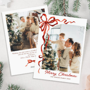 Tarjeta Festiva Festividades Navidades Red Bow Ribbon 2 Foto