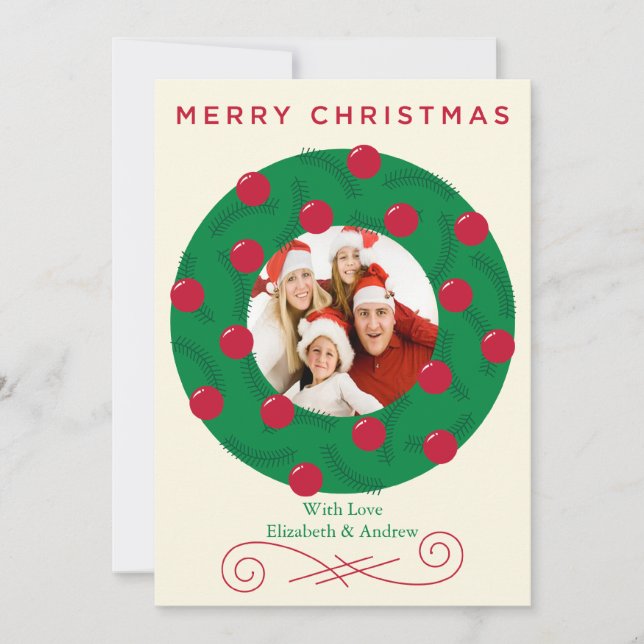 Tarjeta Festiva Festividades Navidades Wreath Holiday Photo Card (Anverso)