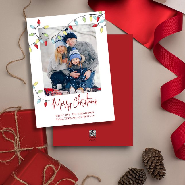 Tarjeta Festiva Festividades navideñas lindo fiesta de moda (Merry Christmas cute calligraphy script single photo greeting card template. )