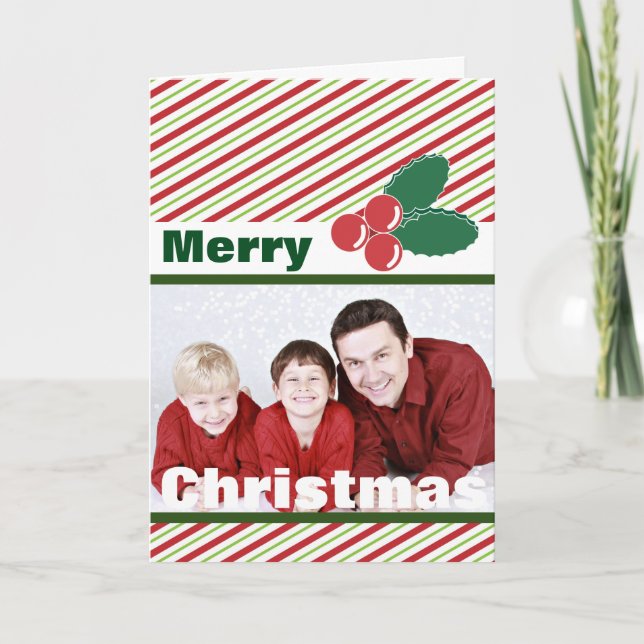 Tarjeta Festiva Festividades retro y foto Personalizado holly (Anverso)