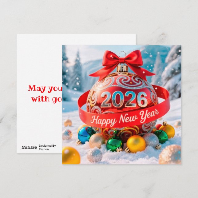 Tarjeta Festiva Festivo año nuevo 2026 de vacaciones (Anverso / Reverso)