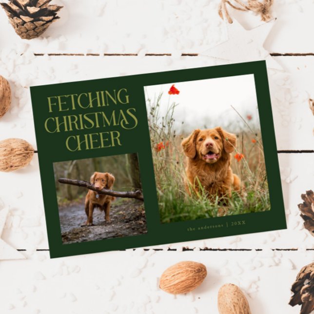 Tarjeta Festiva Fetching Christmas Cheer Green Dog Photo  (Subido por el creador)