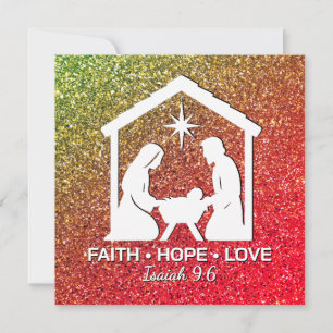 Tarjeta Festiva FIABILIDAD ESPERANZA AMAR Purpurinas Navidades cri
