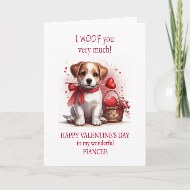 Tarjeta Festiva Fiancee I Woof You El día de San Valentín Puppy Do (Anverso)
