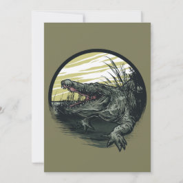 Tarjeta Festiva Fierce Alligator Swamp Illustration Art
