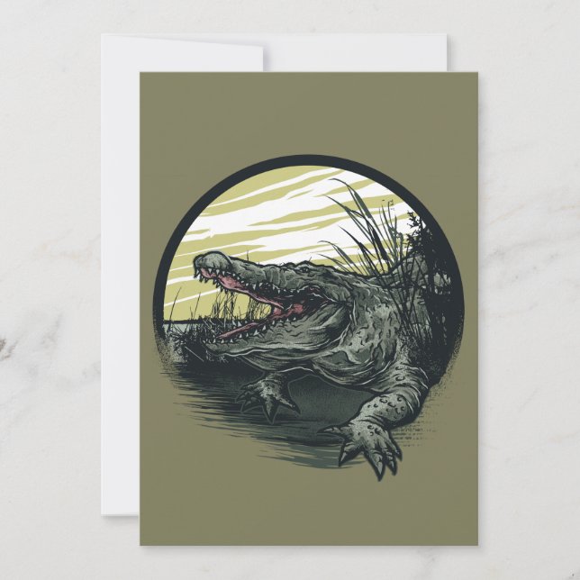 Tarjeta Festiva Fierce Alligator Swamp Illustration Art (Anverso)