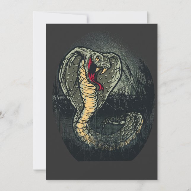 Tarjeta Festiva Fierce Cobra Snake Dark Jungle Tattoo Art (Anverso)