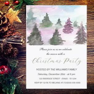 Tarjeta Festiva Fiesta acuarela de Navidades de Winter Pines