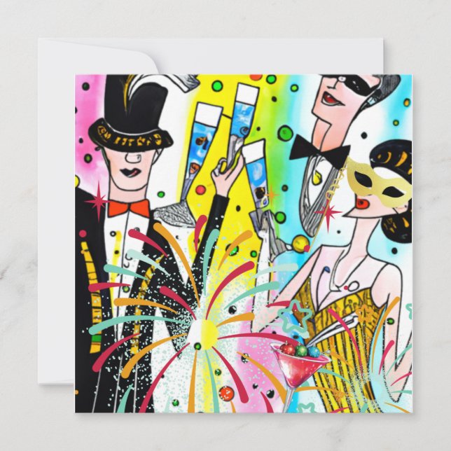 Tarjeta Festiva Fiesta de Año Nuevo (Anverso)