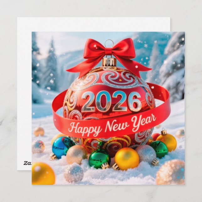 Tarjeta Festiva Fiesta de Año Nuevo 2026 (Anverso / Reverso)