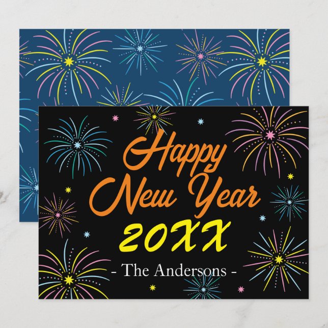 Tarjeta Festiva Fiesta de Año Nuevo de color plano (Anverso / Reverso)