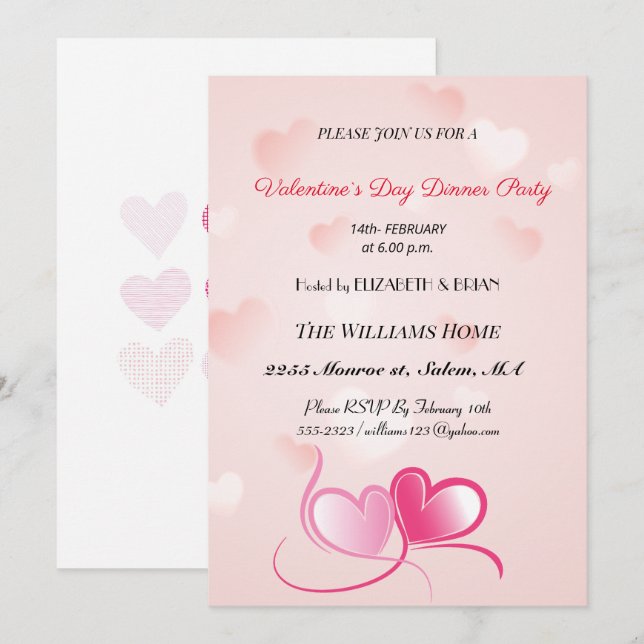 Tarjeta Festiva Fiesta de Cena del Día de San Valentín (Anverso / Reverso)