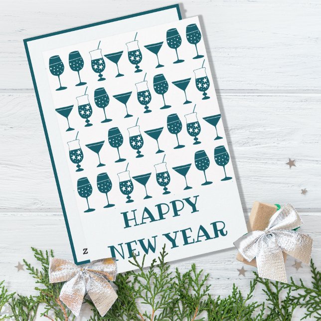 Tarjeta Festiva Fiesta de cócteles festivo bebe feliz año nuevo (CUTE RETRO COCKTAIL GLASSES HAPPY NEW YEAR HOLIDAY GREETING CARD)