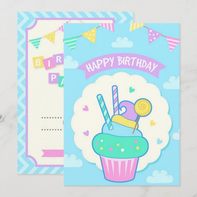 Tarjeta Festiva Fiesta de cumpleaños (Anverso / Reverso)