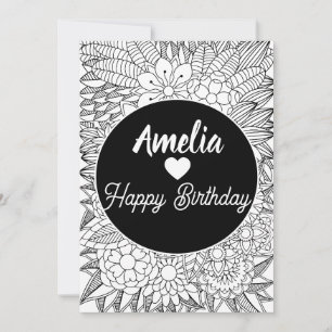 Tarjeta Festiva Fiesta de cumpleaños 40 50 adulta colorear floral