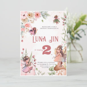 Tarjeta Festiva Fiesta de cumpleaños de Fairy Floral Adorable