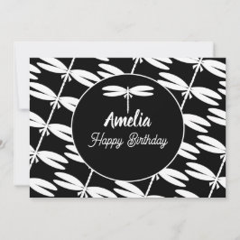 Tarjeta Festiva Fiesta de Cumpleaños de Libélulas Negro Blanco par