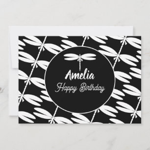 Tarjeta Festiva Fiesta de Cumpleaños de Libélulas Negro Blanco par