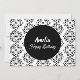Tarjeta Festiva Fiesta de Cumpleaños Mandala Negro Blanco para Col