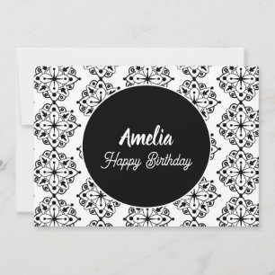 Tarjeta Festiva Fiesta de Cumpleaños Mandala Negro Blanco para Col