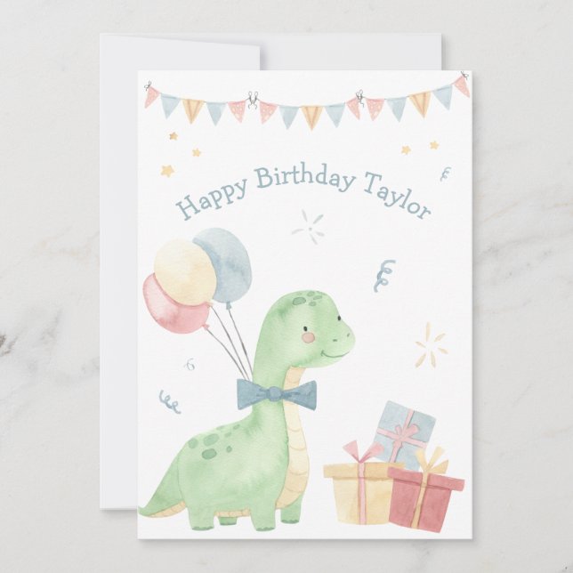 Tarjeta Festiva Fiesta de dinosaurios Cute Happy Birday (Anverso)