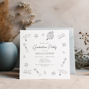 Tarjeta Festiva Fiesta de Graduación Doodle de Moda