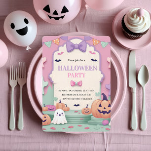 Tarjeta Festiva Fiesta de Halloween de Cute Pastel   Kids Ghost