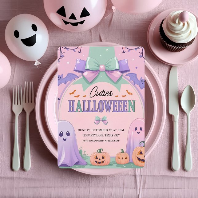 Tarjeta Festiva Fiesta de Halloween de Cute Pastel | Kids Ghost (Subido por el creador)