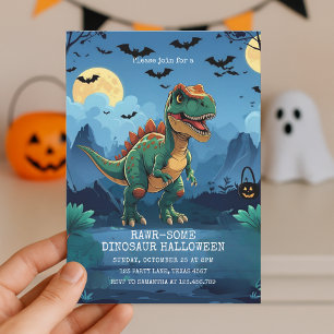 Tarjeta Festiva FIESTA de Halloween de Dinosaurios RAWR-algunos