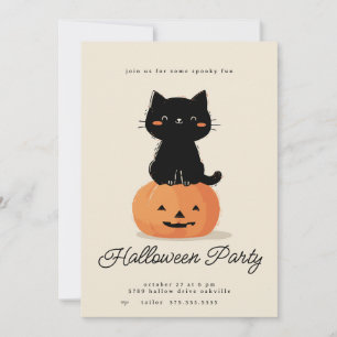 Tarjeta Festiva Fiesta de Halloween de Gato y Calabaza