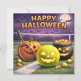 Tarjeta Festiva Fiesta de Halloween de tenis en la cancha 