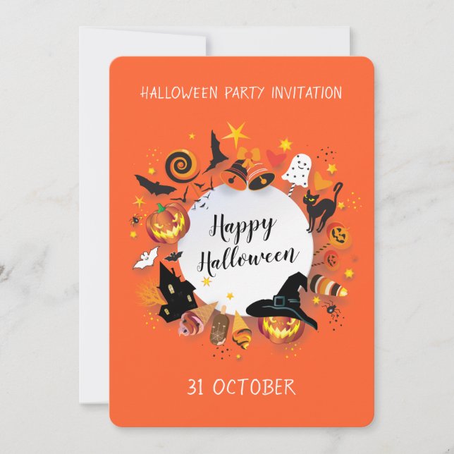 Tarjeta Festiva Fiesta de Halloween diseño de moda (Anverso)