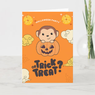 Tarjeta Festiva Fiesta de Halloween Truco o Regalo Mono Calabaza F