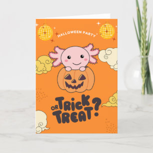 Tarjeta Festiva Fiesta de Halloween Truco o Trato Ajolote Calabaza