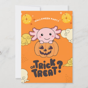 Tarjeta Festiva Fiesta de Halloween Truco o Trato Axolotl Calabaza