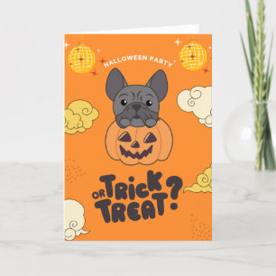 Tarjeta Festiva Fiesta de Halloween Truco o Trato Bulldog Francés