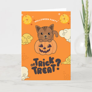 Tarjeta Festiva Fiesta de Halloween Truco o Trato Gato Calabaza Fi