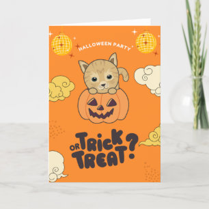 Tarjeta Festiva Fiesta de Halloween Truco o trato Gato Calabaza Fi