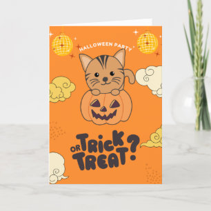Tarjeta Festiva Fiesta de Halloween Truco o trato Gato Rojo Calaba