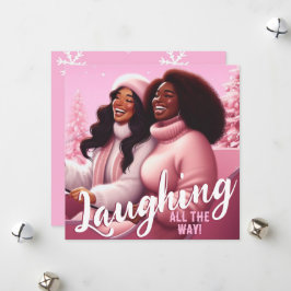 Tarjeta Festiva Fiesta de Hermanas Sleighin' Risas Navideñas Rosa 