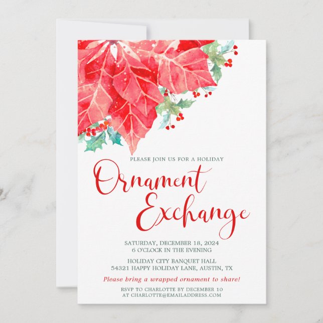 Tarjeta Festiva Fiesta de intercambio de ornamentos de vacaciones  (Anverso)