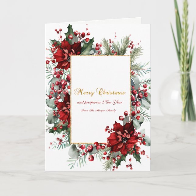 Tarjeta Festiva Fiesta de la Poinsettia de Invierno  (Anverso)