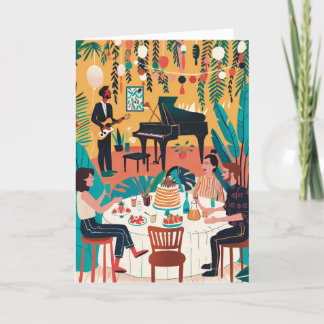 Tarjeta Festiva Fiesta de Música Funky Retro de Cumpleaños