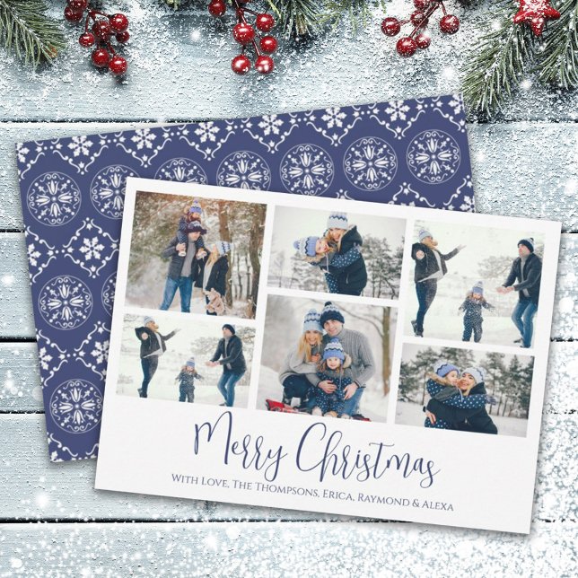 Tarjeta Festiva Fiesta de navidades 6 Seis copos de nieve azul de  (Subido por el creador)