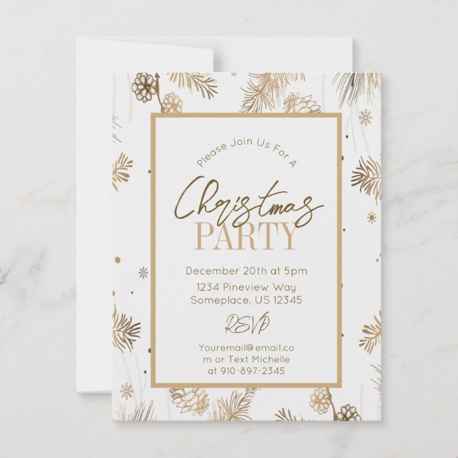 Tarjeta Festiva Fiesta de Navidades blancos y dorados de los tonos (Anverso)