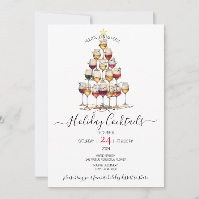 Tarjeta Festiva Fiesta de Navidades de bebidas festivas de cóctele (Anverso)