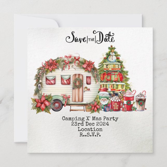 Tarjeta Festiva Fiesta de Navidades de camping (Anverso)