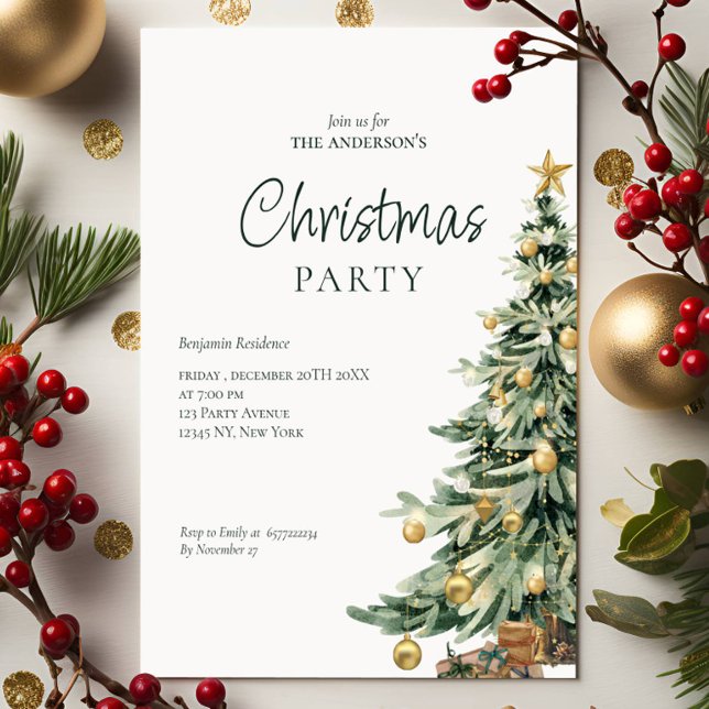 Tarjeta Festiva Fiesta de Navidades de código QR de árbol de acuar (Subido por el creador)