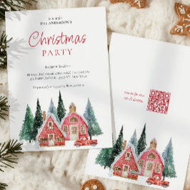 Tarjeta Festiva Fiesta de Navidades de código QR de árbol de acuar