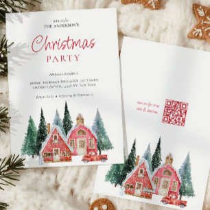 Tarjeta Festiva Fiesta de Navidades de código QR de árbol de acuar
